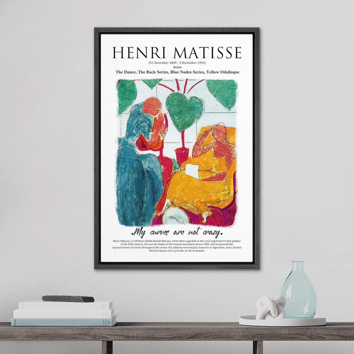 Framed Canvas Print Wall Art Two Women Talking in the Garden People Plants Illustrations Expressionism Chic Relax/Calm Multicolor Ultra for Living Room, Bedroom, Office - 24"X36" BLACK