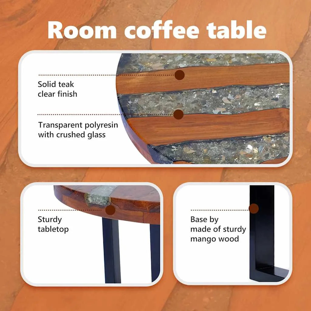Coffee Table with Lacquer Finish, Handmade, 23.6''Φ X15.8'', Solid Teak Wood, Multicolor