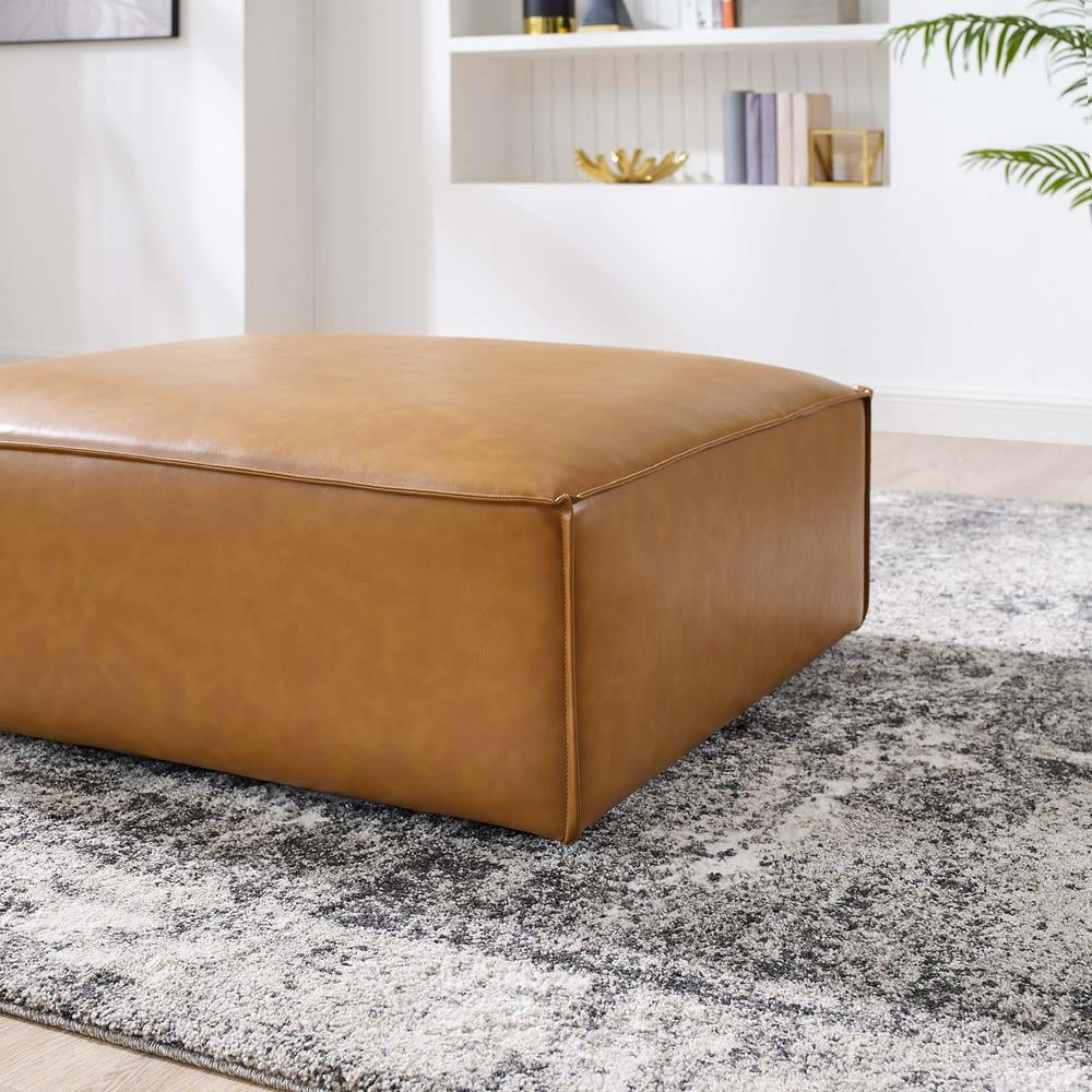 Restore Modern Upholstered Faux Leather Ottoman in Tan