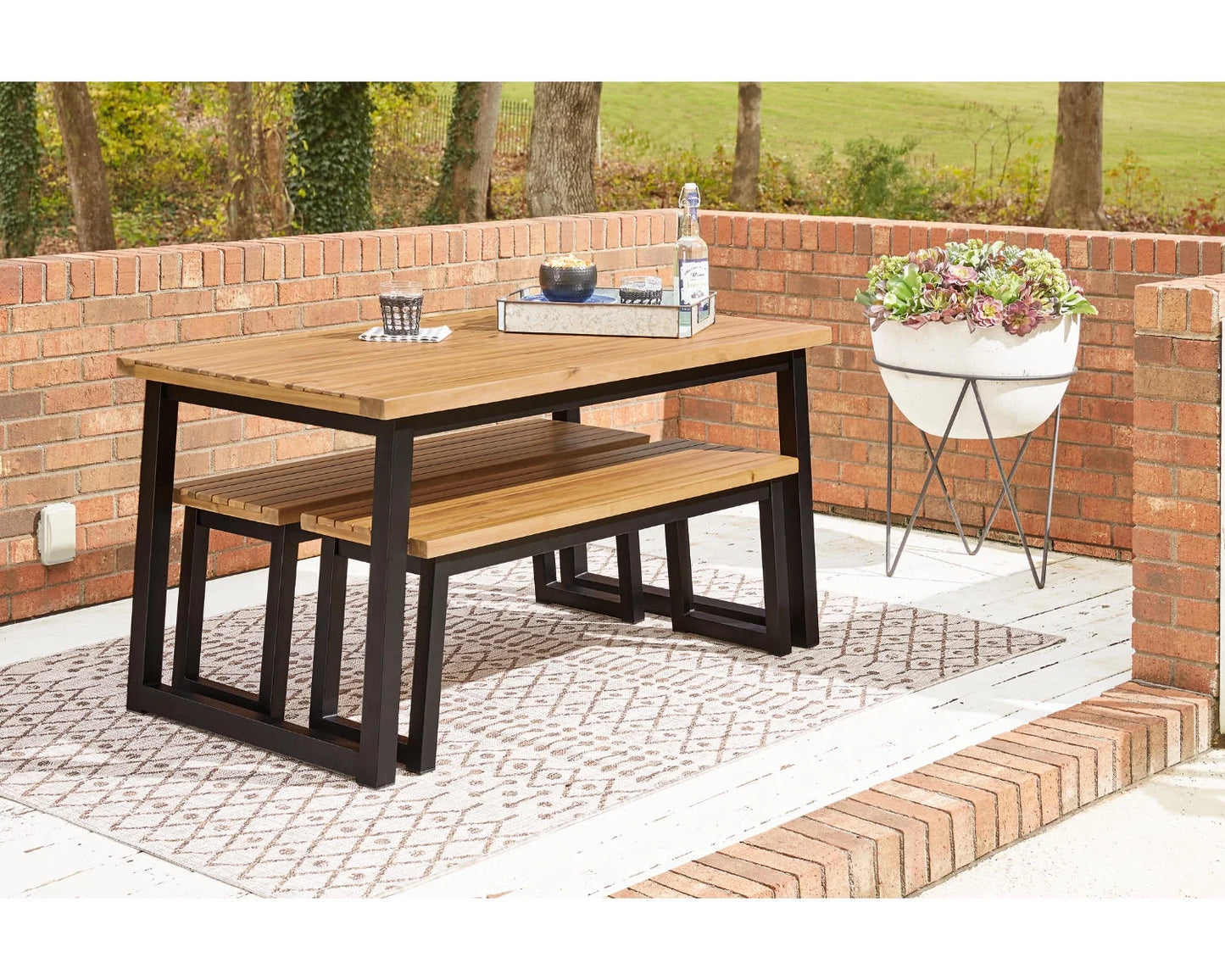 Casual Town Wood Outdoor Dining Table Set (Set of 3) Brown/Black