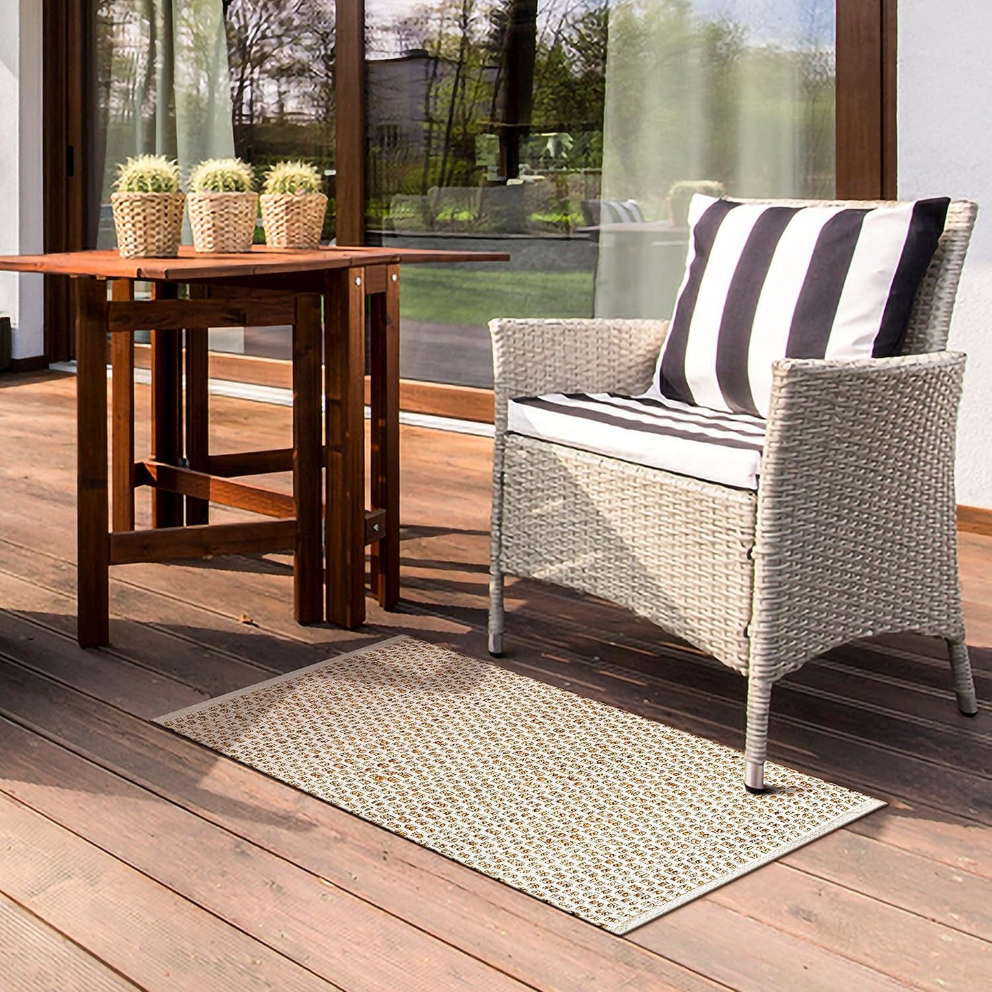 Jute Cotton Rug 2X3 Feet (24X36 Inches) Hand Woven by Skilled Artisans, Farmhouse Style, for Any Room of Your Home Décor – Honeycomb Weave Construction - Natural Jute Cotton Rug