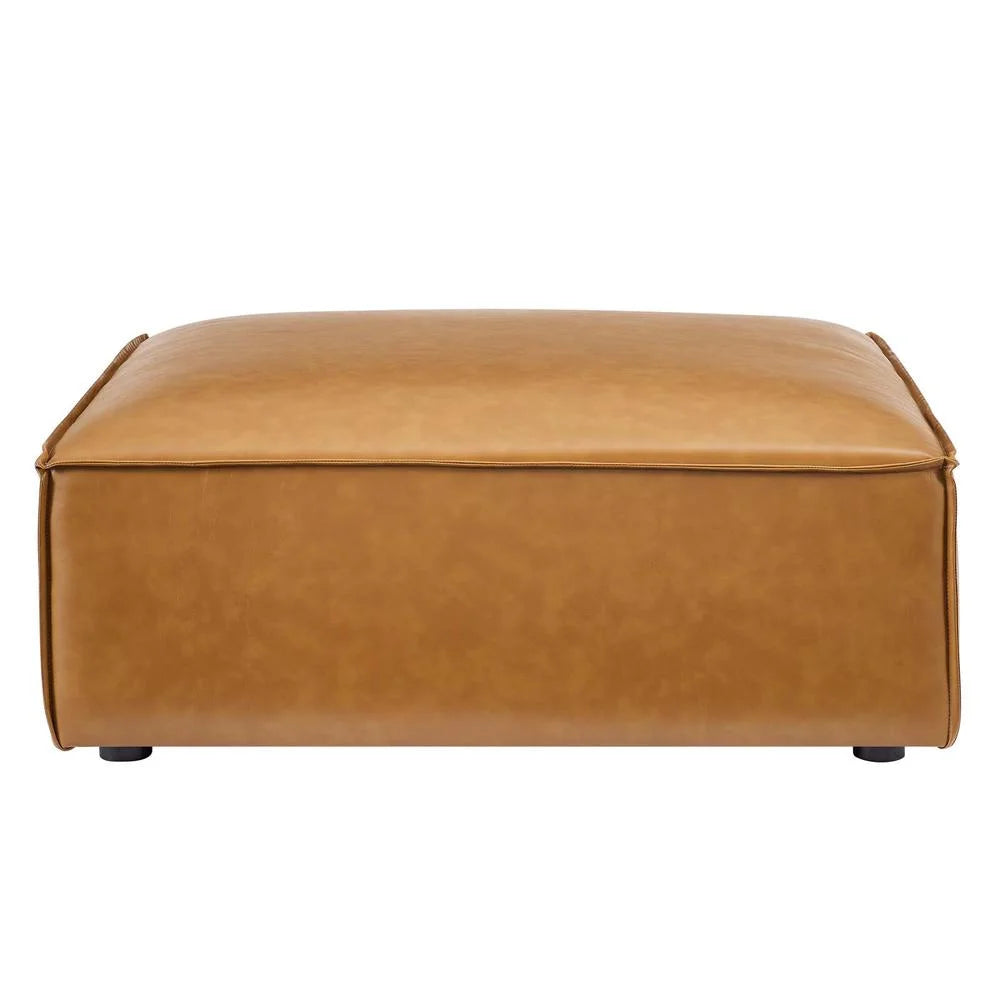 Restore Modern Upholstered Faux Leather Ottoman in Tan