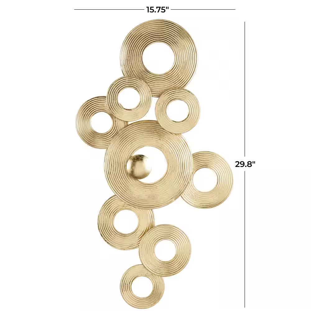 Metal Gold Stacked Circle Ring Abstract Wall Decor with Groove Texture