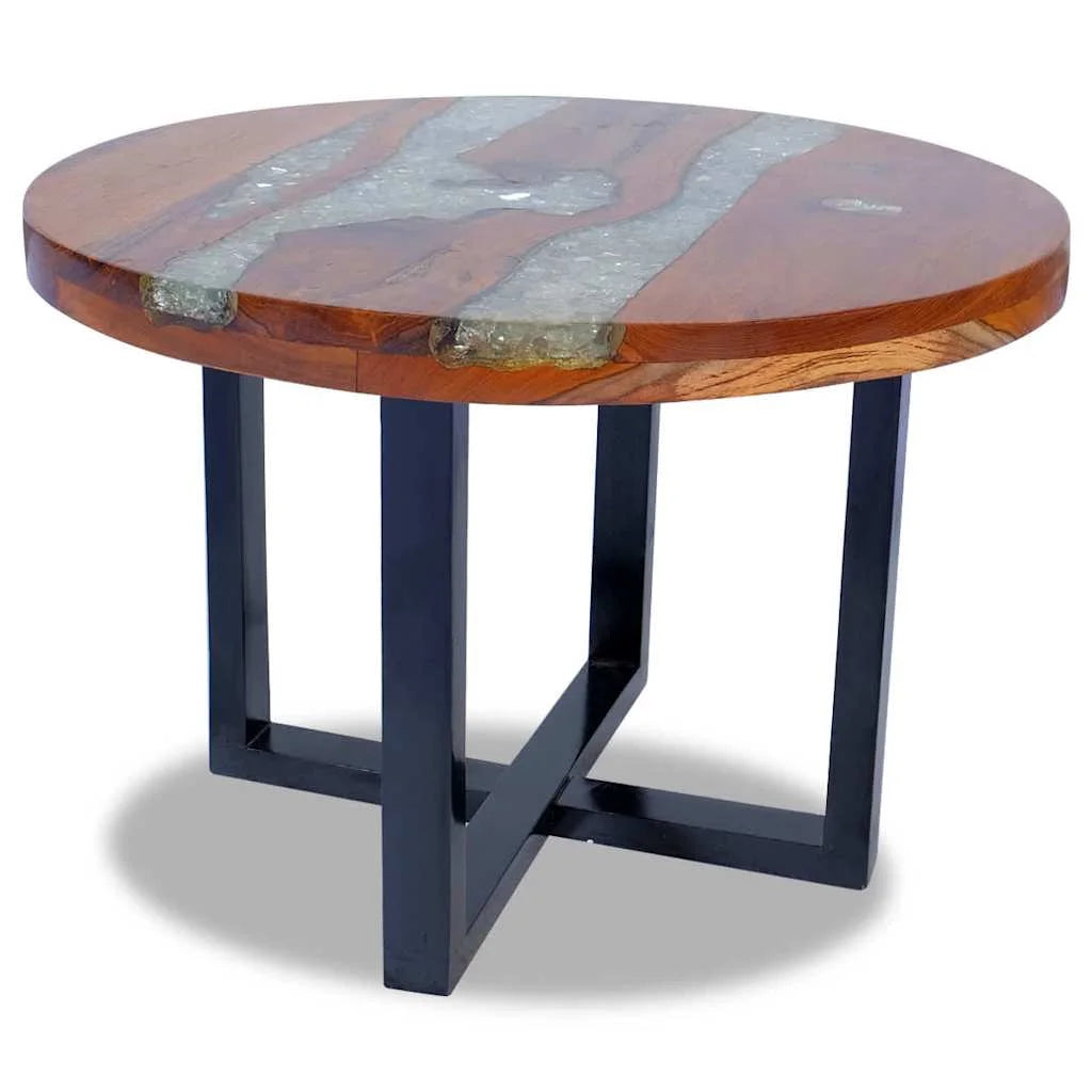 Coffee Table with Lacquer Finish, Handmade, 23.6''Φ X15.8'', Solid Teak Wood, Multicolor