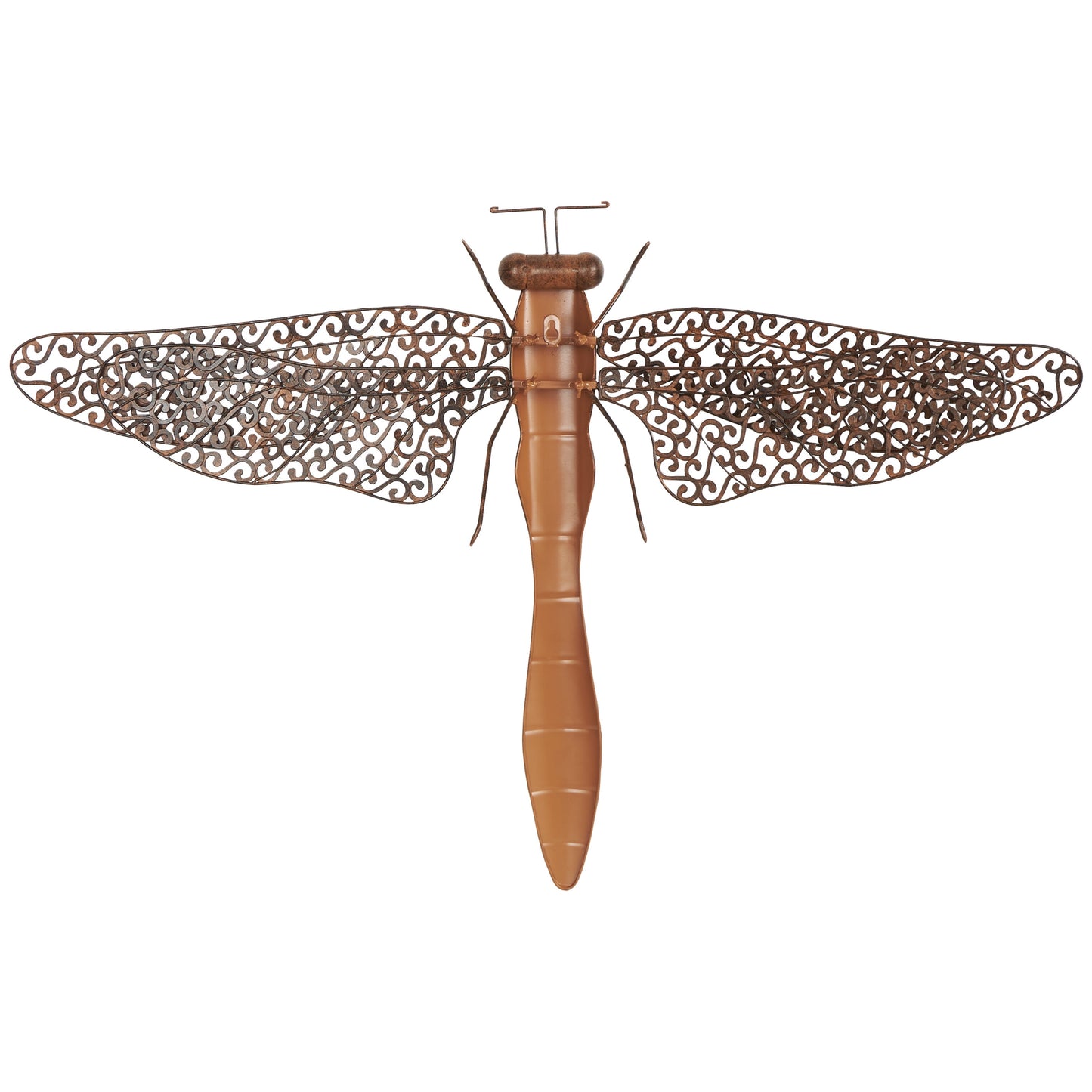 Rustic Metal Dragon Fly with Filligree Scroll Wing Pattern with Brown Textured Finish Wall Décor , 40"W X 30"H
