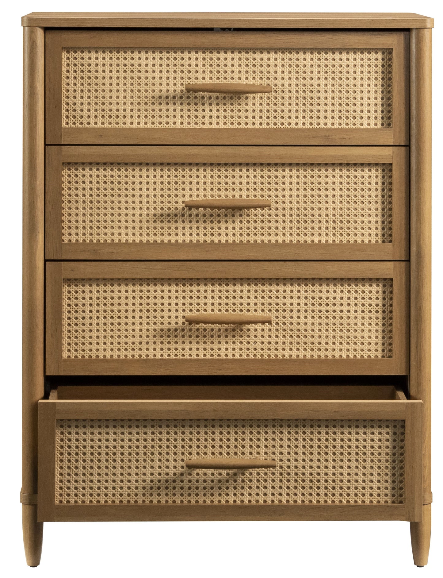 Springwood Caning 4-Drawer Dresser, Light Honey Finish