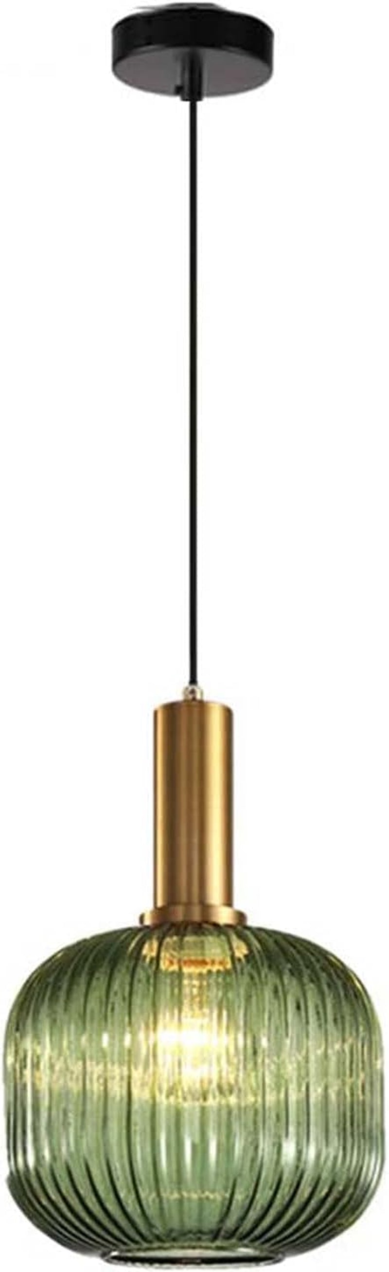 MZSUS 7.8'' Glass Pendant Light,Gold Copper Pendant Light Socket with Green Glass Pendant Lamp Shade,Led Hanging Lamp (Green)