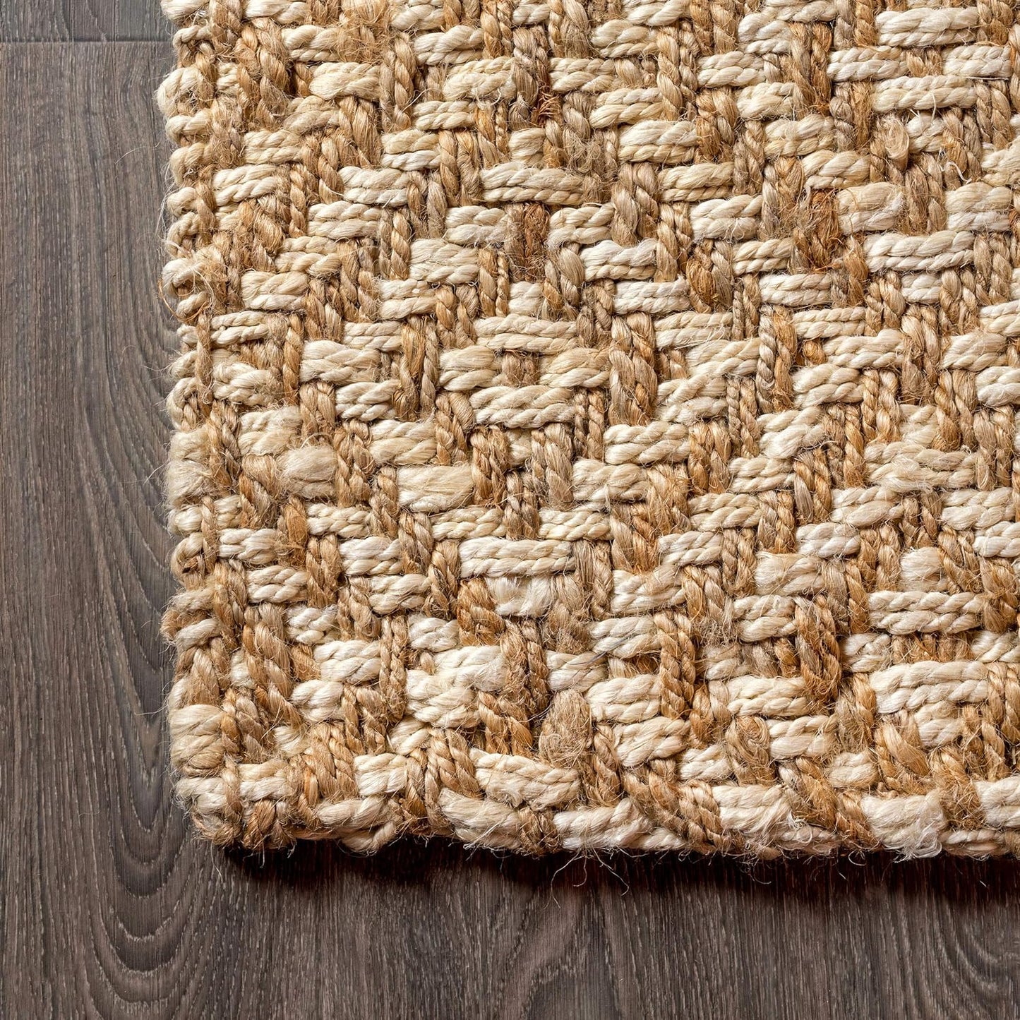NFR100A-8 Hira Hand Woven Diamond Chunky Jute Indoor Area-Rug Bohemian Farmhouse Easy-Cleaning Bedroom Kitchen Living Room Non Shedding, 92" X 120", Natural Color