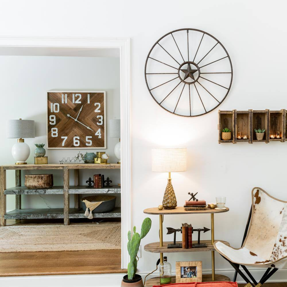 Metal Brown Wagon Wheel Wall Decor