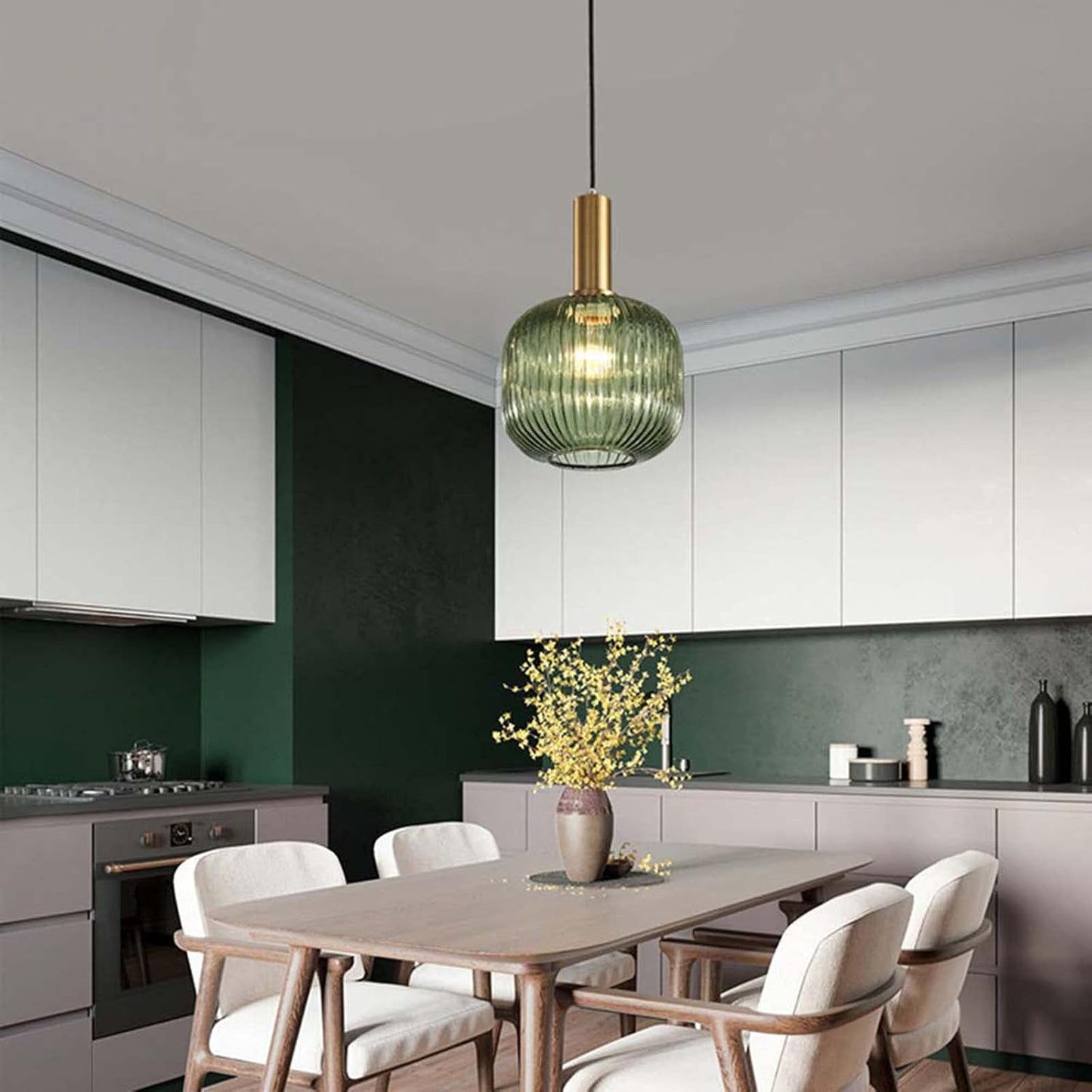 MZSUS 7.8'' Glass Pendant Light,Gold Copper Pendant Light Socket with Green Glass Pendant Lamp Shade,Led Hanging Lamp (Green)