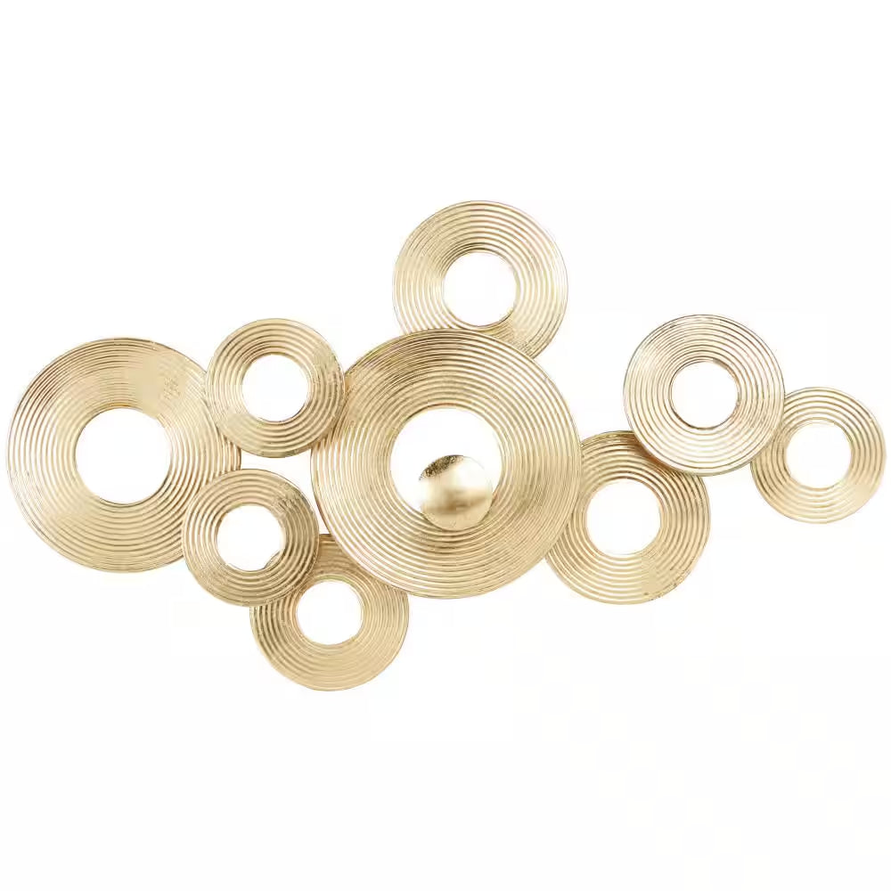 Metal Gold Stacked Circle Ring Abstract Wall Decor with Groove Texture