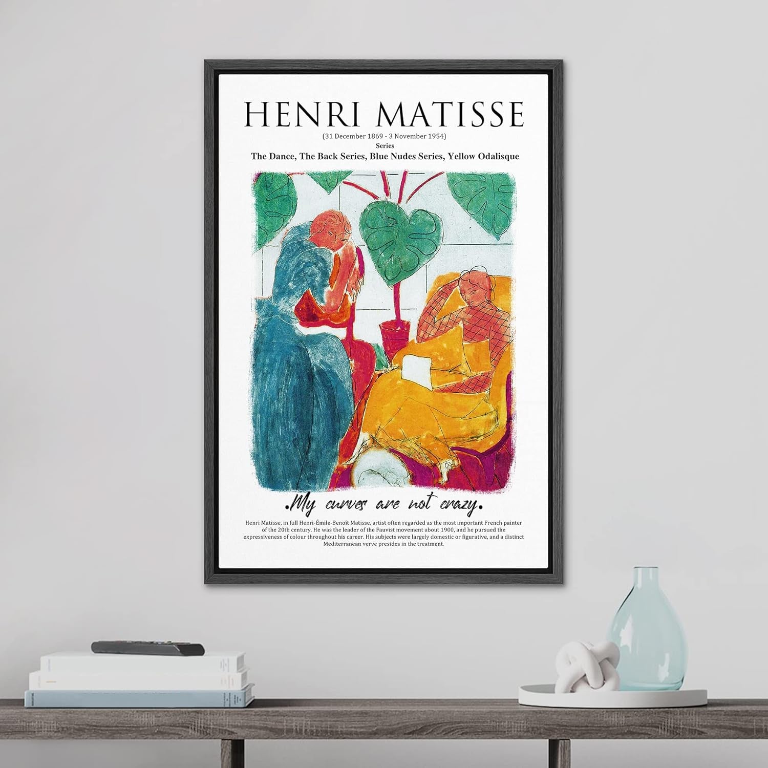 Framed Canvas Print Wall Art Two Women Talking in the Garden People Plants Illustrations Expressionism Chic Relax/Calm Multicolor Ultra for Living Room, Bedroom, Office - 24"X36" BLACK