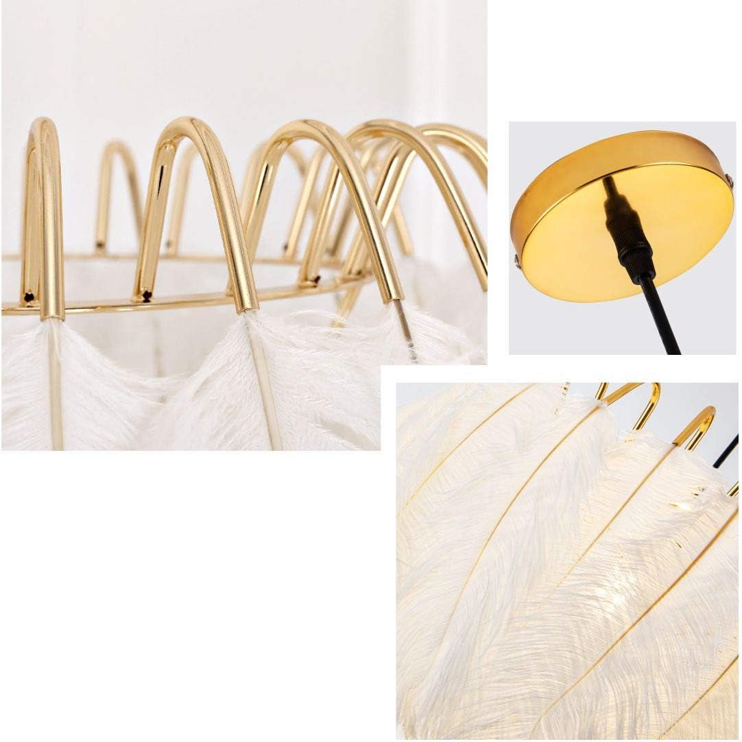 Lighting Nordic White Feather Chandelier Minimalist Decor Pendant Light Beautiful Adjustable Hanging Light for Bedroom Girls Room (Large)