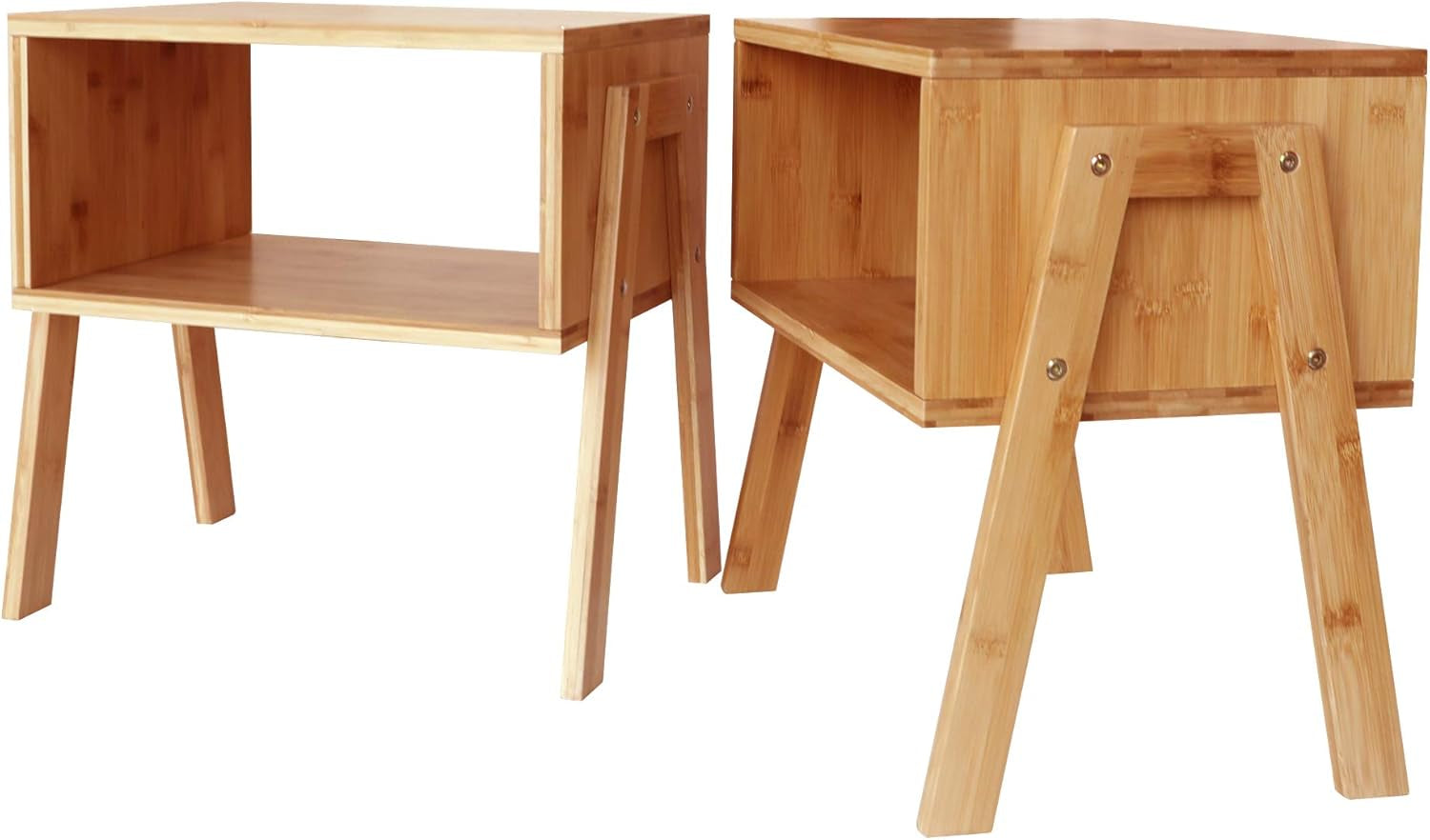 End Tables Bamboo Bedside Stackable Night Stands Living Room for Bed Natural Set of 2