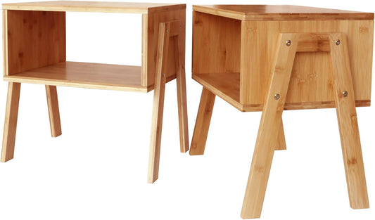End Tables Bamboo Bedside Stackable Night Stands Living Room for Bed Natural Set of 2