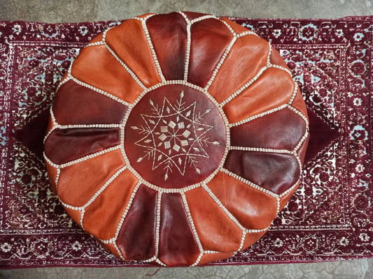Pouf En Cuir Ottoman Couleurs Mélangées Marron Et Brun Foncé Fait À La Main Marocain Foulon En Cuir Véritable - Pouf Ottoman Repose-Pieds