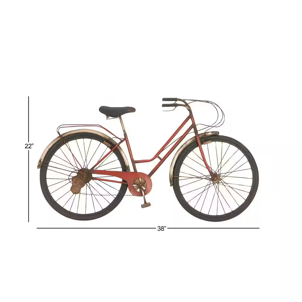 38 In. X 22 In. Metal Red Bike Wall Decor with Seat and Handles