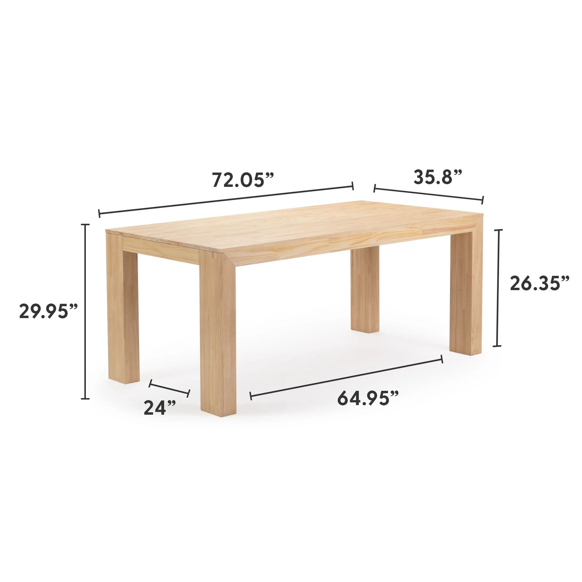 72" Modern Dining Table for 6, Solid Wood Rectangular Dining Table for Kitchen/Dining Room, Blonde Wirebrush