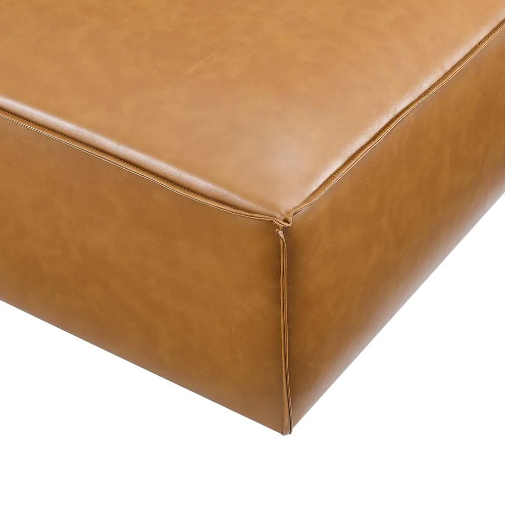 Restore Modern Upholstered Faux Leather Ottoman in Tan