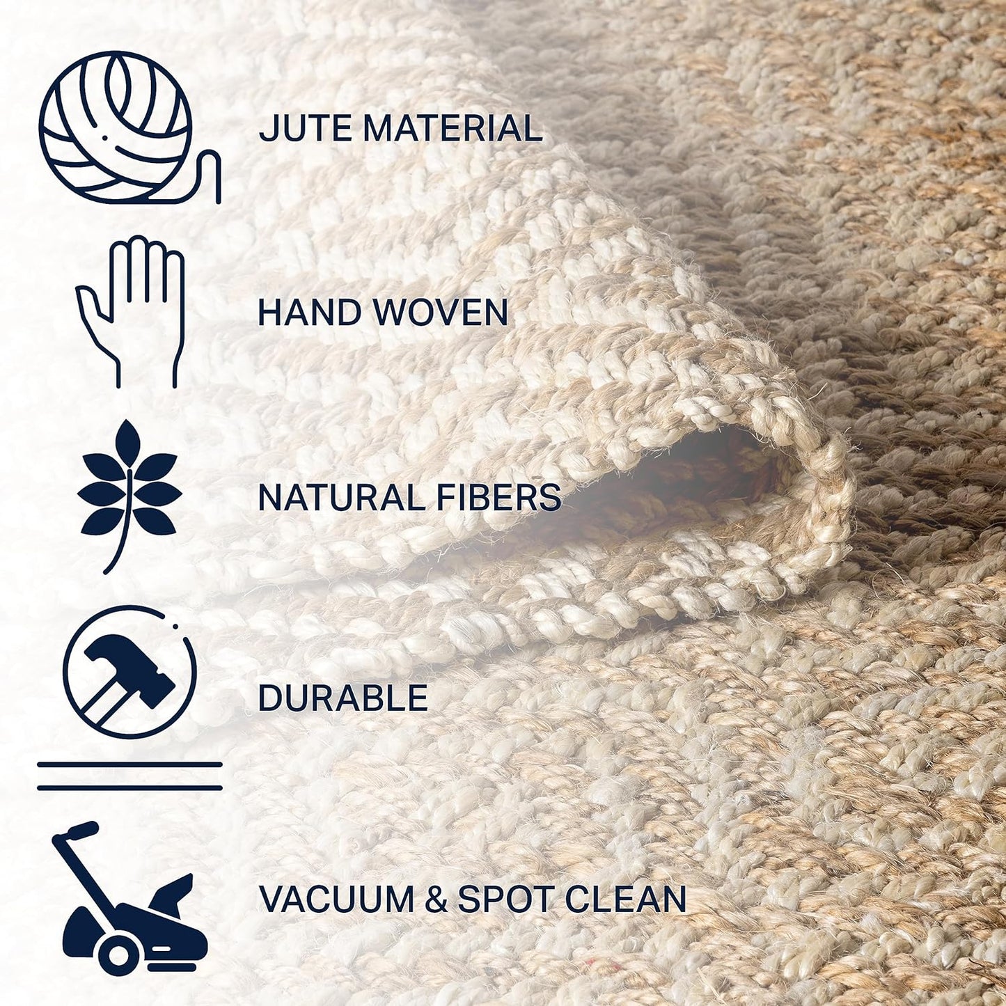 NFR100A-8 Hira Hand Woven Diamond Chunky Jute Indoor Area-Rug Bohemian Farmhouse Easy-Cleaning Bedroom Kitchen Living Room Non Shedding, 92" X 120", Natural Color