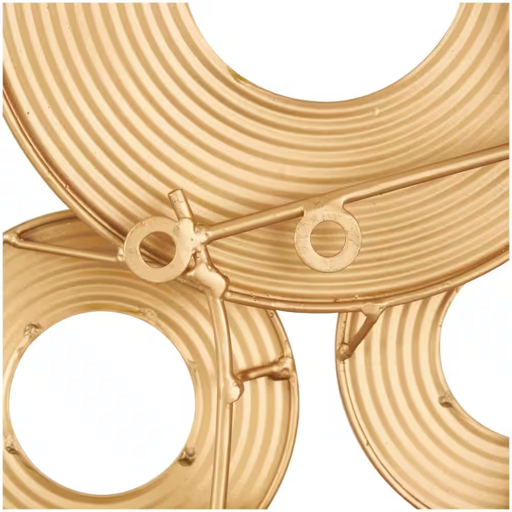 Metal Gold Stacked Circle Ring Abstract Wall Decor with Groove Texture