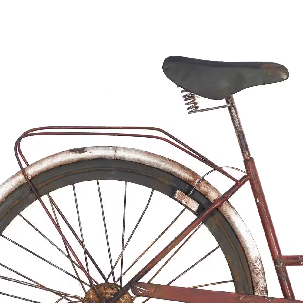 38 In. X 22 In. Metal Red Bike Wall Decor with Seat and Handles