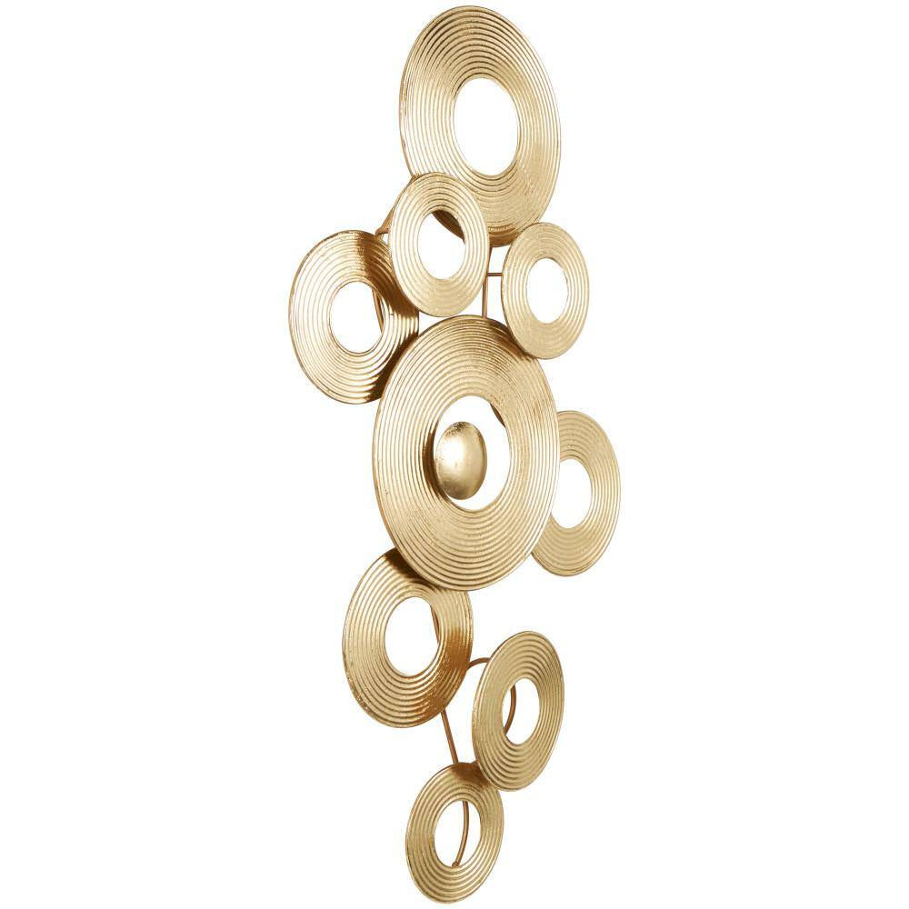 Metal Gold Stacked Circle Ring Abstract Wall Decor with Groove Texture