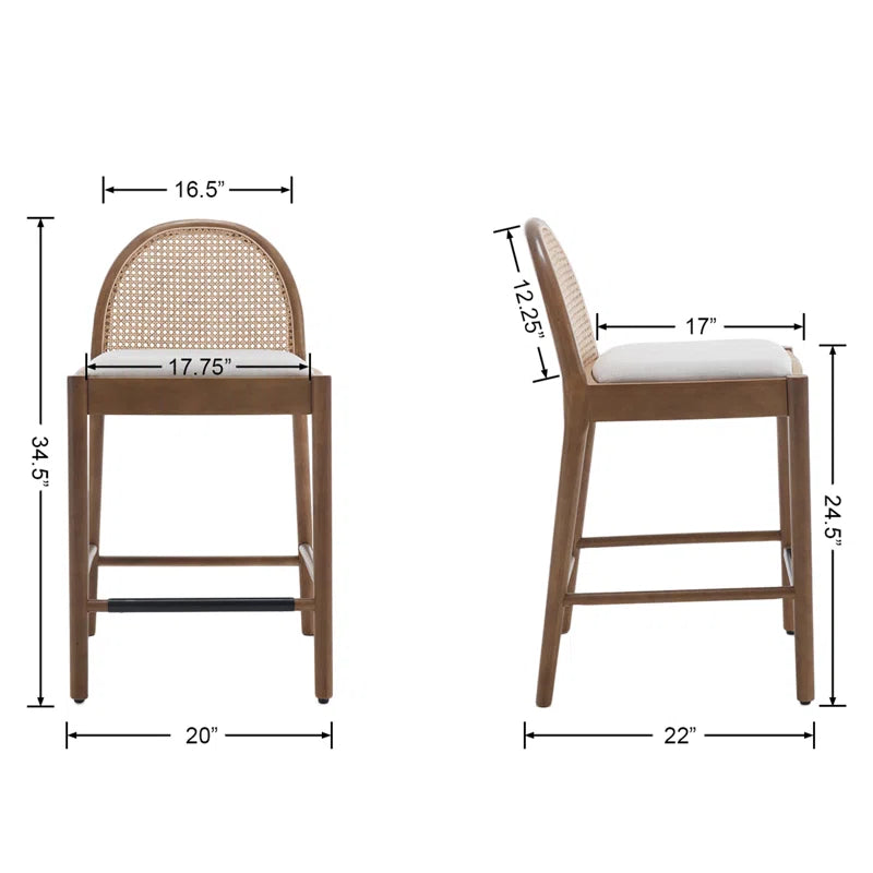 Emington Modern Stools with Rattan Backrests and Wood Frame