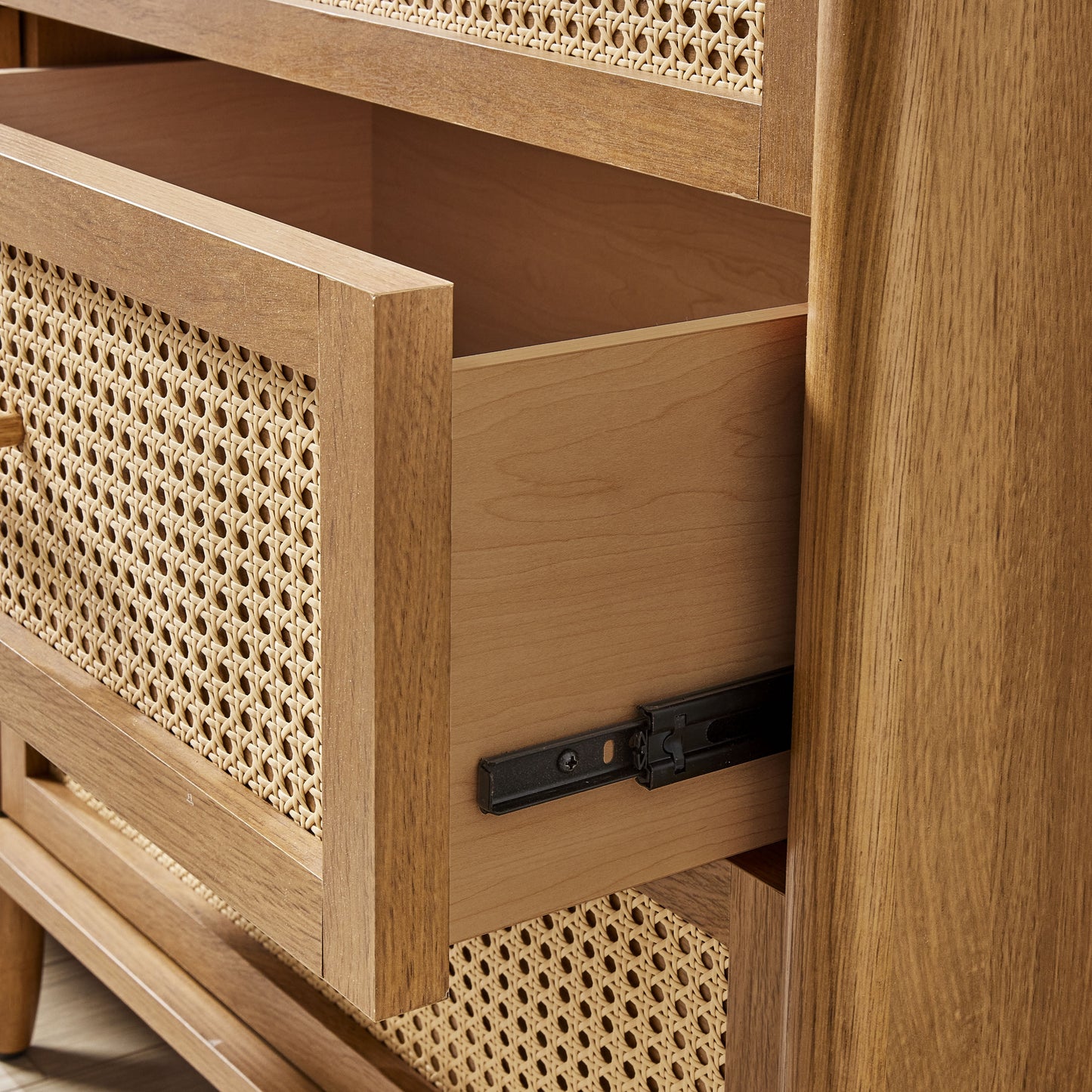 Springwood Caning 4-Drawer Dresser, Light Honey Finish