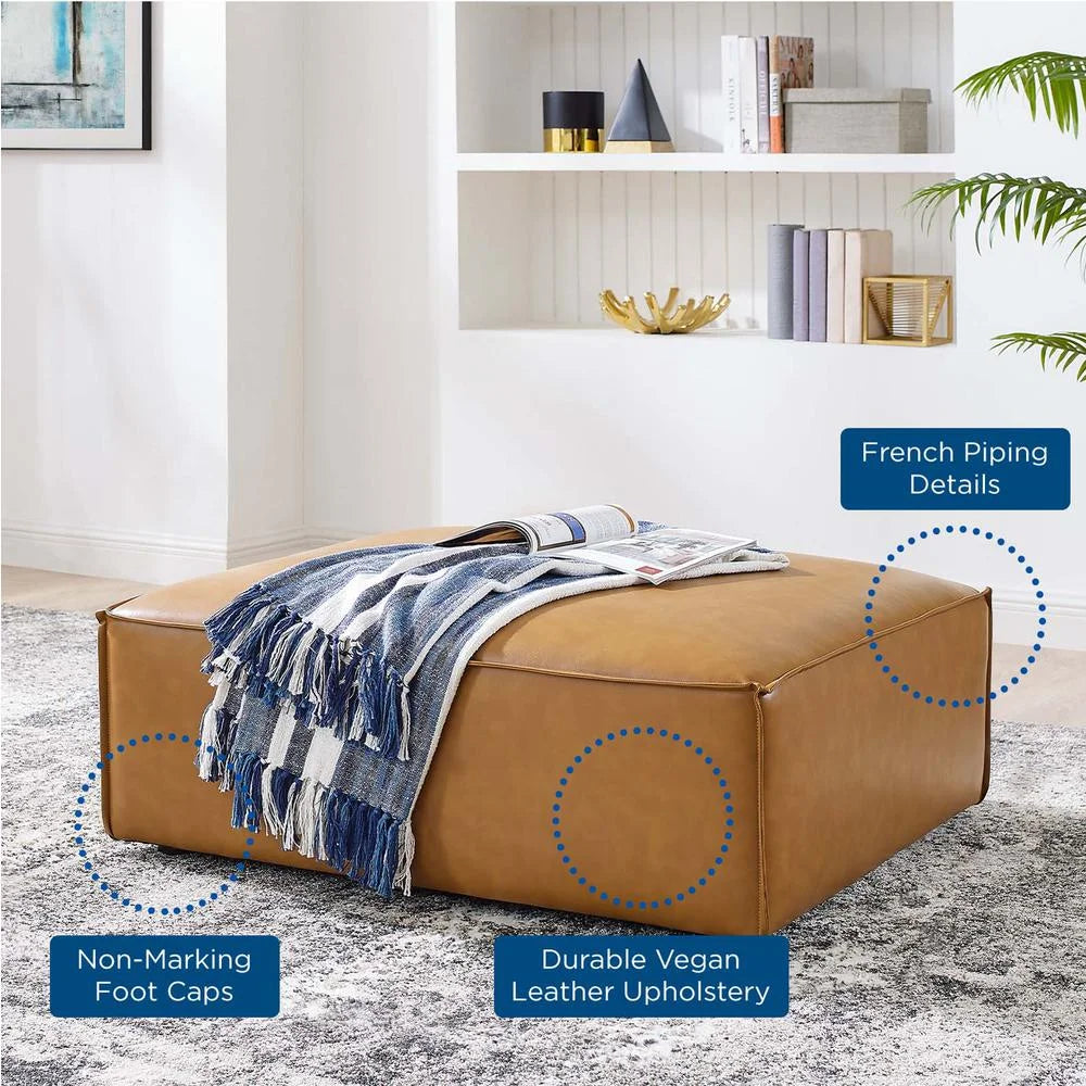 Restore Modern Upholstered Faux Leather Ottoman in Tan