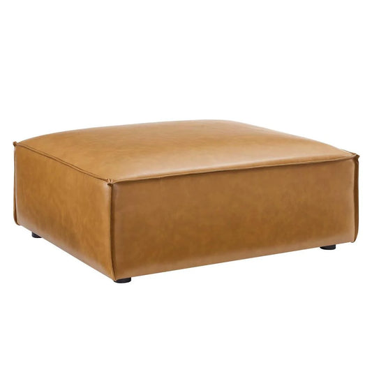 Restore Modern Upholstered Faux Leather Ottoman in Tan