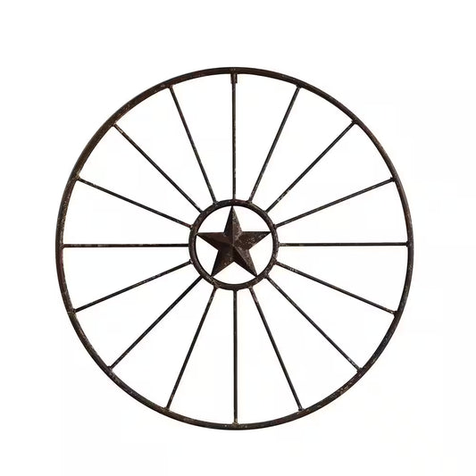 Metal Brown Wagon Wheel Wall Decor