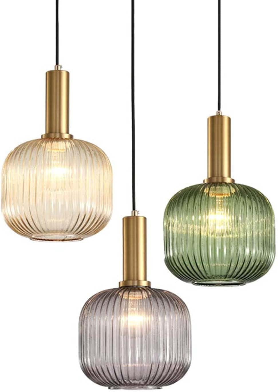 MZSUS 7.8'' Glass Pendant Light,Gold Copper Pendant Light Socket with Green Glass Pendant Lamp Shade,Led Hanging Lamp (Green)