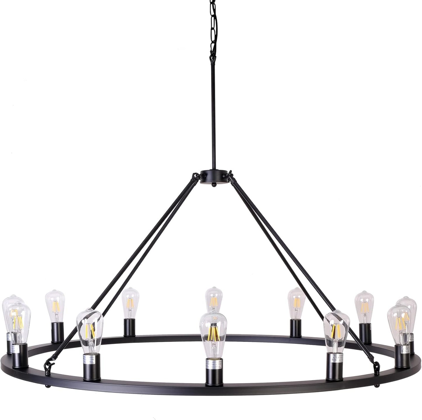 W47'' Wagon Wheel Chandelier Large round Chandeliers for Living Room Foyer Rustic Rod Iron Lighting Fixture Farmhouse Industrial Island Lights Hotel Church Cafe Shops Chandelier