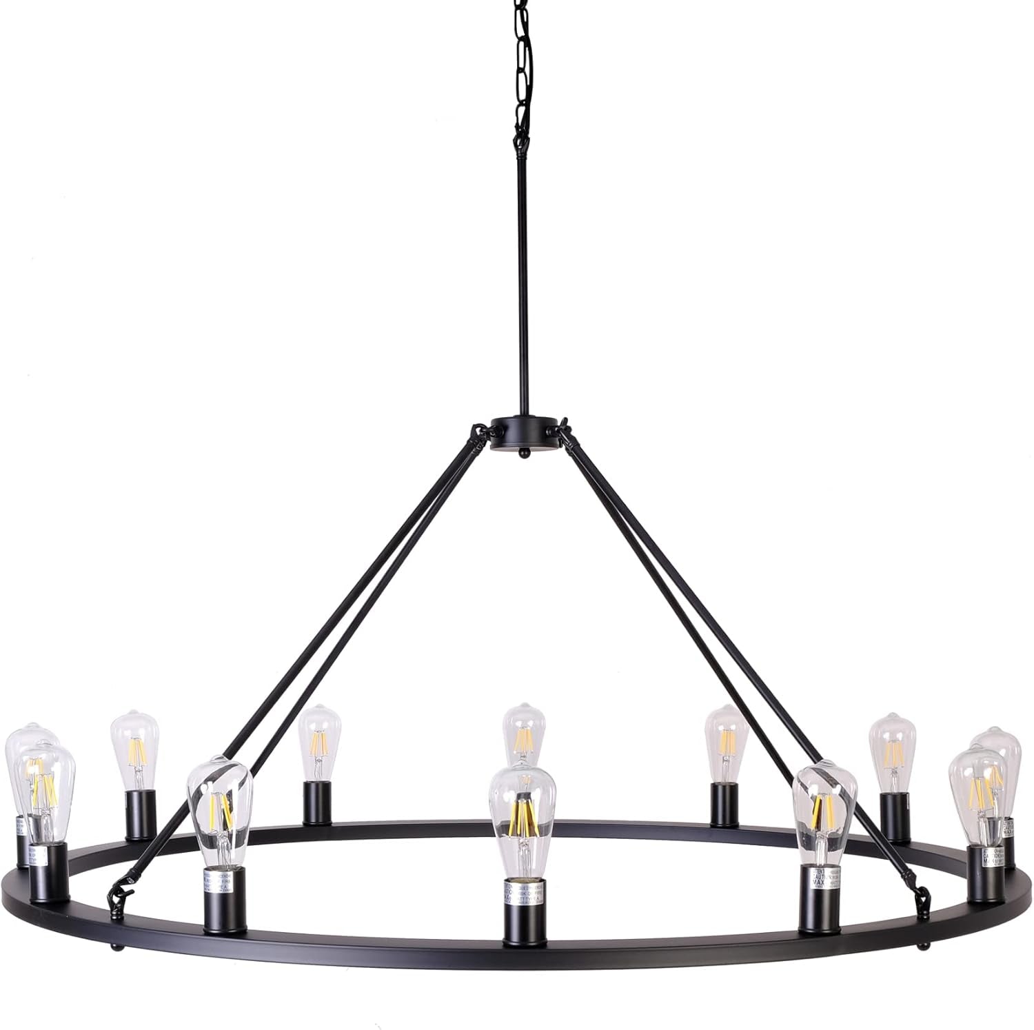 W47'' Wagon Wheel Chandelier Large round Chandeliers for Living Room Foyer Rustic Rod Iron Lighting Fixture Farmhouse Industrial Island Lights Hotel Church Cafe Shops Chandelier