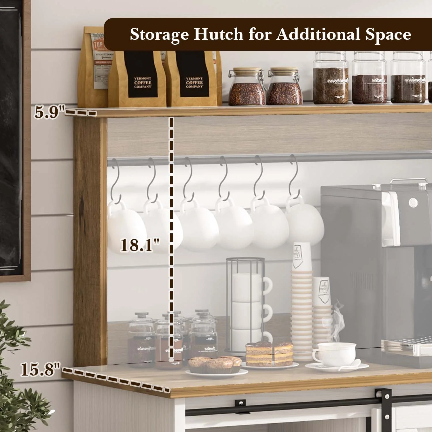 Farmhouse Coffee Bar Cabine, 47" Buffet Cabinet Kitchen Storage Cabinet with Storage Hutch, White