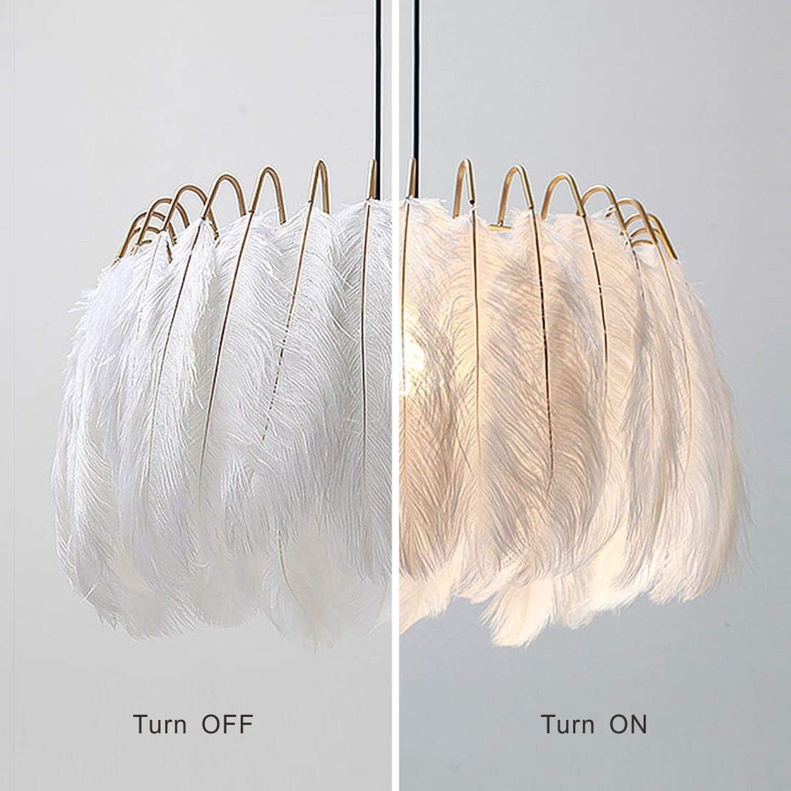 Lighting Nordic White Feather Chandelier Minimalist Decor Pendant Light Beautiful Adjustable Hanging Light for Bedroom Girls Room (Large)