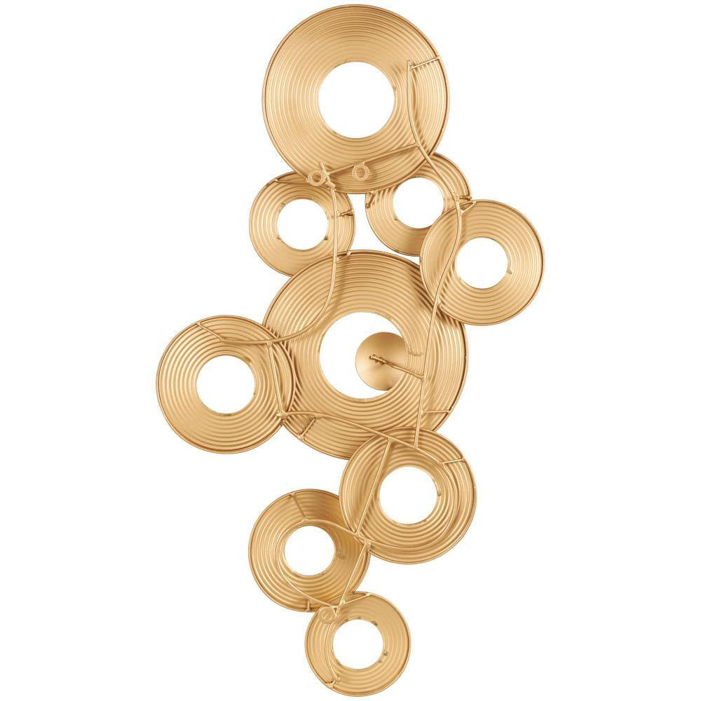 Metal Gold Stacked Circle Ring Abstract Wall Decor with Groove Texture