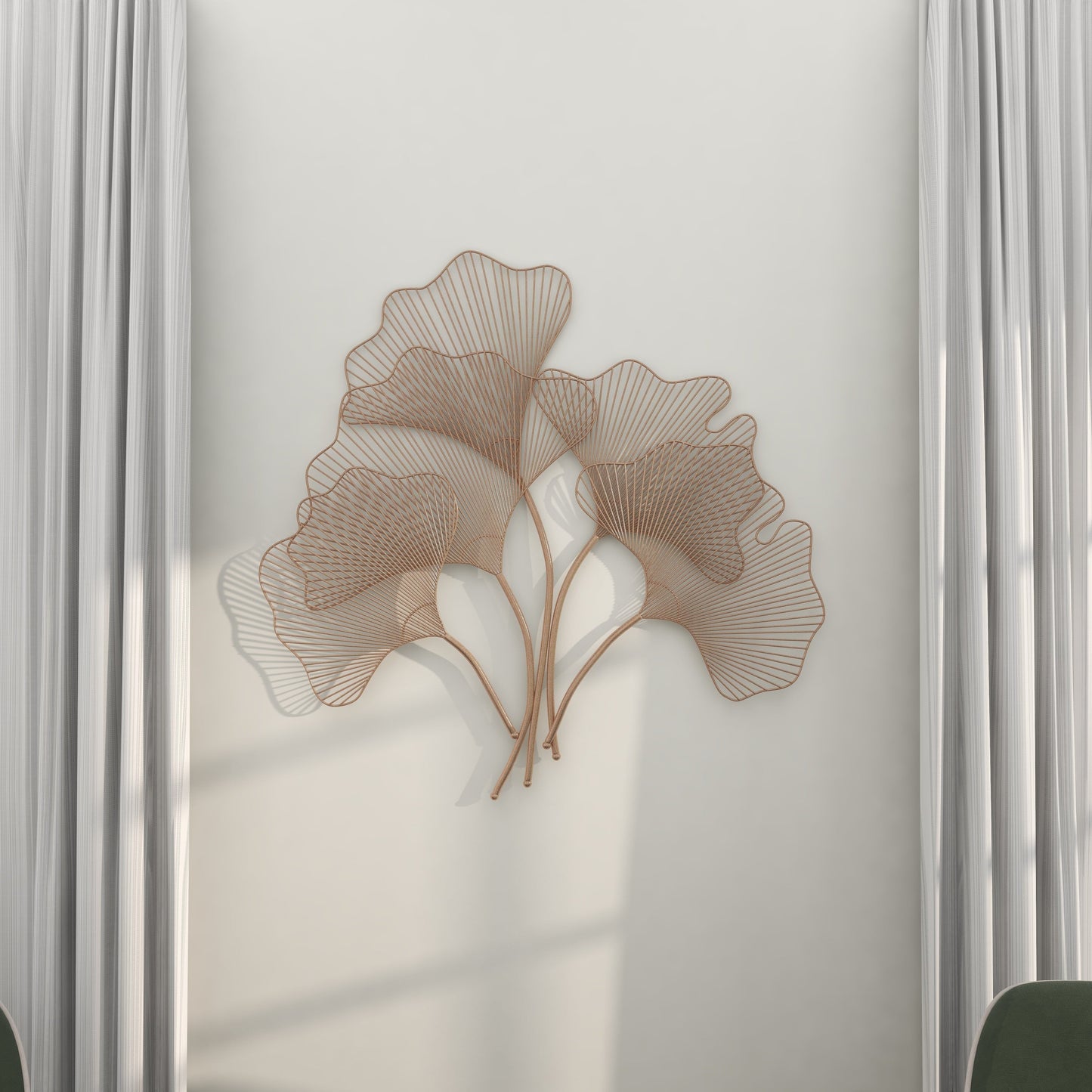 Copper Metal Gingko Leaf Wire Floral Wall Decor