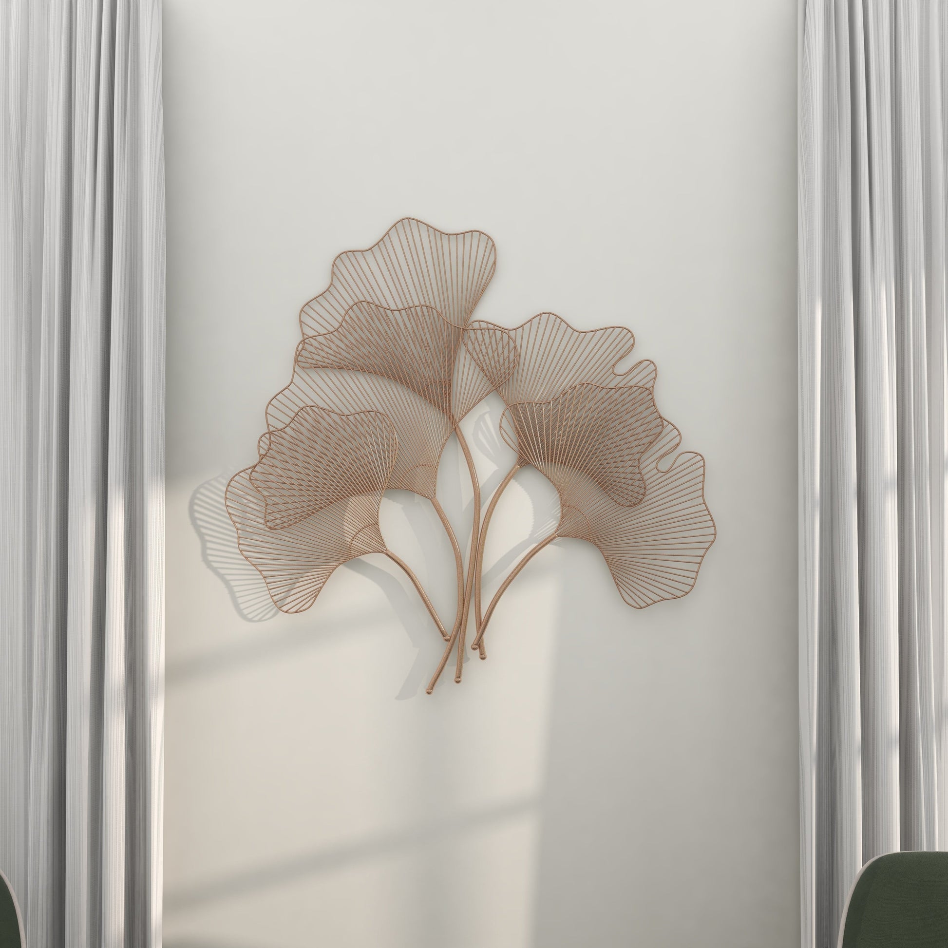 Copper Metal Gingko Leaf Wire Floral Wall Decor