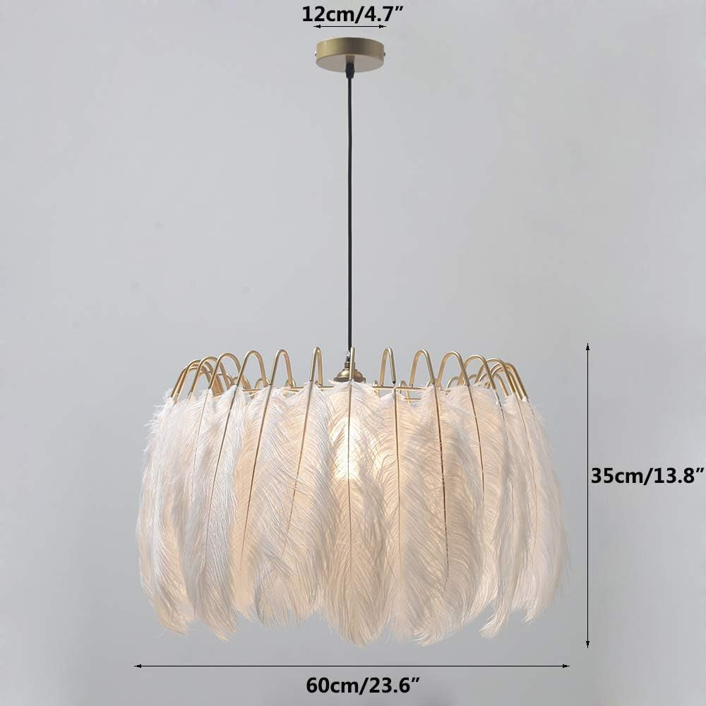 Lighting Nordic White Feather Chandelier Minimalist Decor Pendant Light Beautiful Adjustable Hanging Light for Bedroom Girls Room (Large)