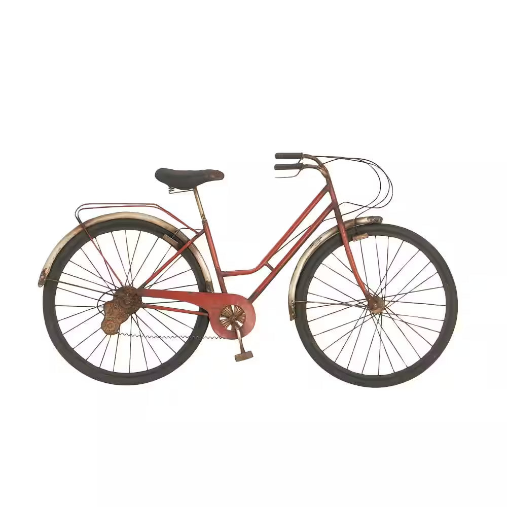 38 In. X 22 In. Metal Red Bike Wall Decor with Seat and Handles