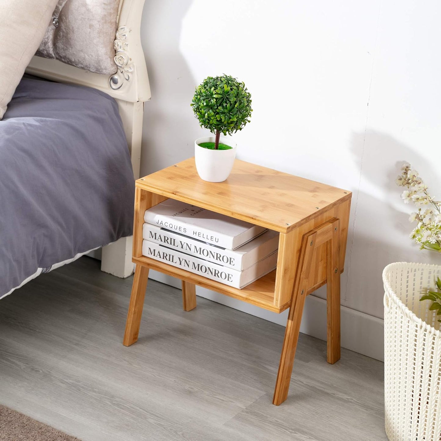 End Tables Bamboo Bedside Stackable Night Stands Living Room for Bed Natural Set of 2