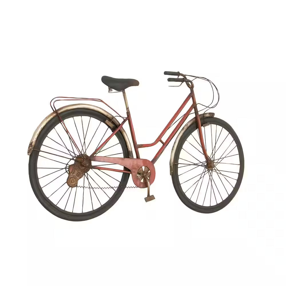 38 In. X 22 In. Metal Red Bike Wall Decor with Seat and Handles