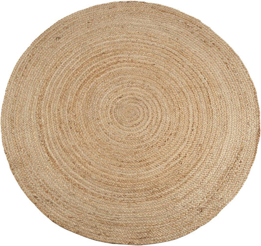 Handwoven Jute Area Rug, Natural Yarn, Rustic Vintage Braided Reversible Rug, Eco Friendly (6 Feet, Round)
