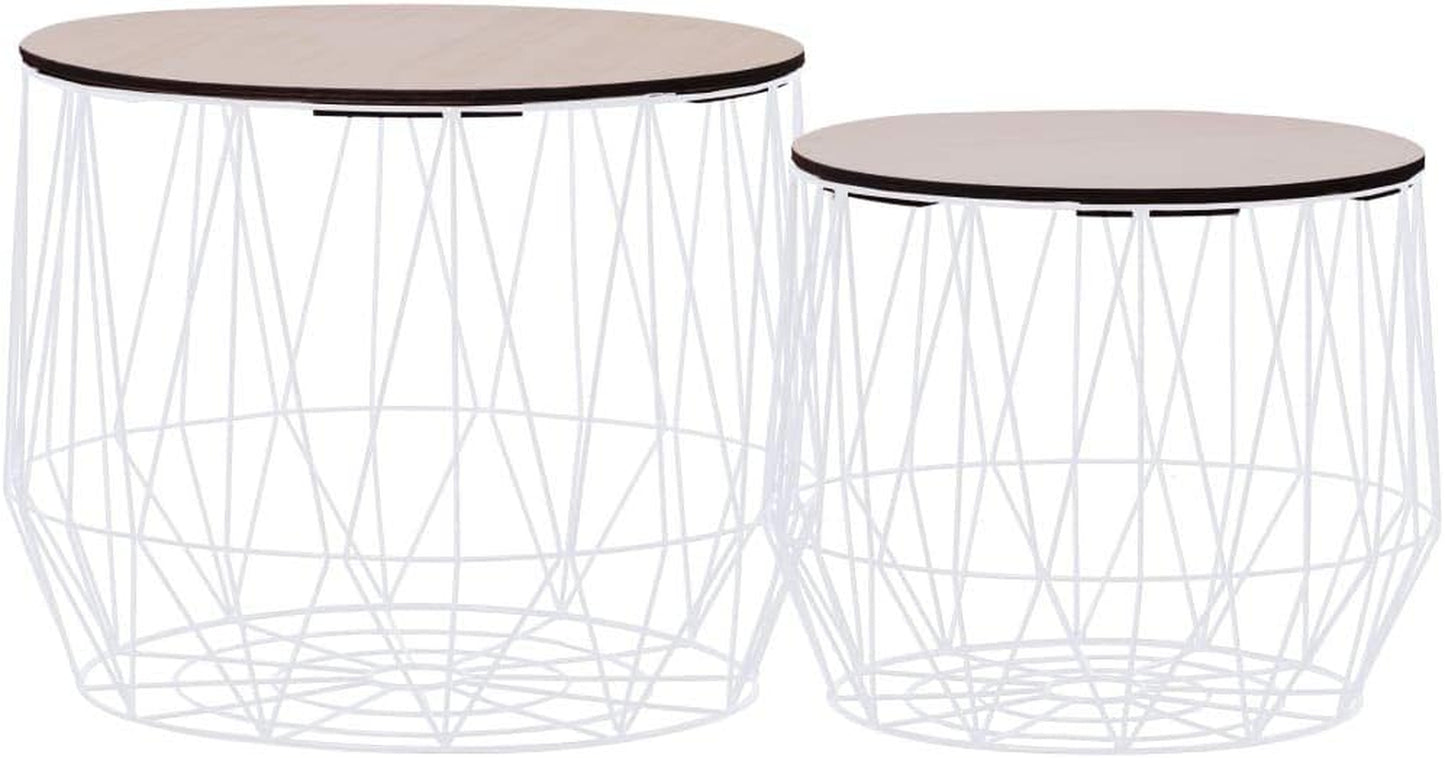 Set of 2 Coffee Table MDF Cover up and Metal Frame Endside Tables for Home,Living Room Home Furniture Home Decor White