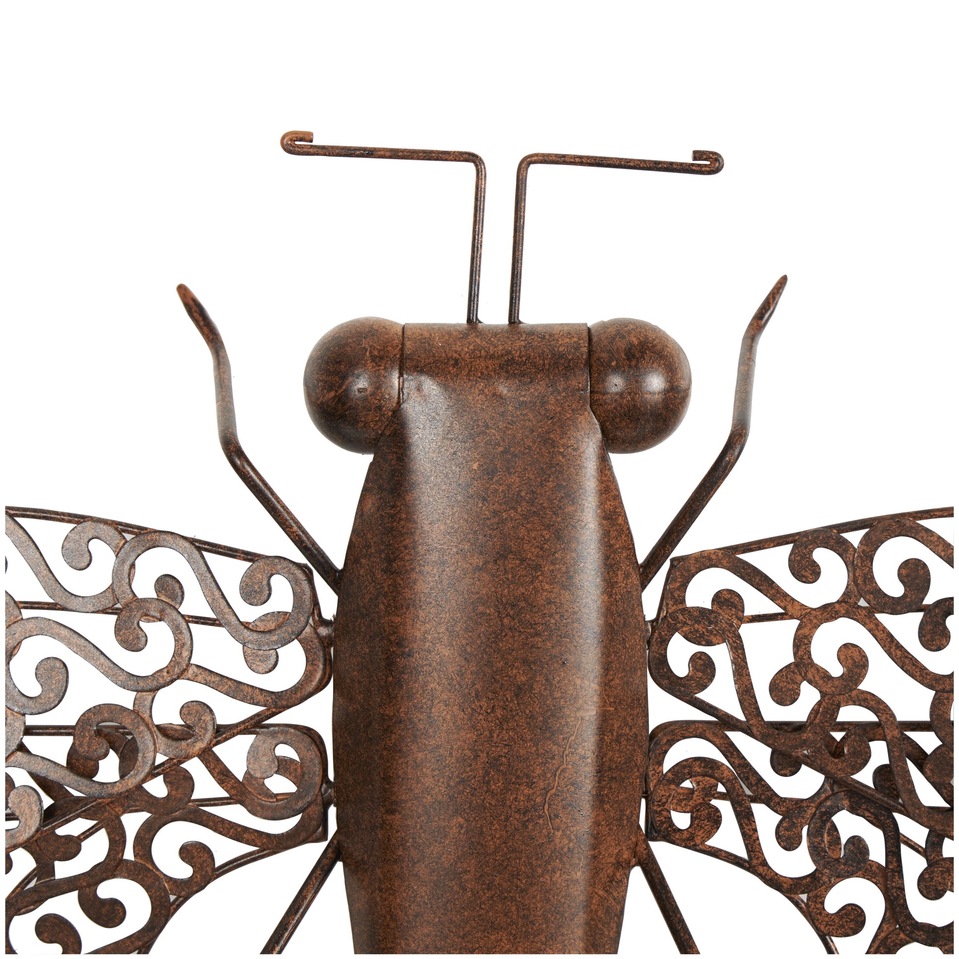 Rustic Metal Dragon Fly with Filligree Scroll Wing Pattern with Brown Textured Finish Wall Décor , 40"W X 30"H
