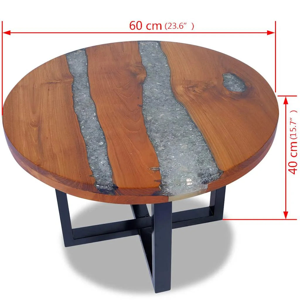 Coffee Table with Lacquer Finish, Handmade, 23.6''Φ X15.8'', Solid Teak Wood, Multicolor