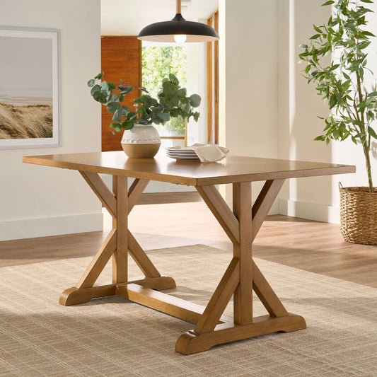 Modern 62 in Rectangle Solid Wood Dining Table, Light Honey