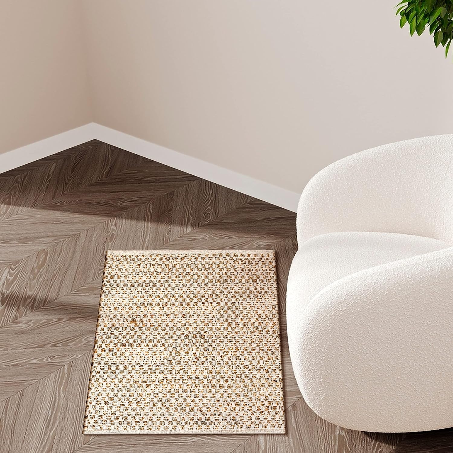 Jute Cotton Rug 2X3 Feet (24X36 Inches) Hand Woven by Skilled Artisans, Farmhouse Style, for Any Room of Your Home Décor – Honeycomb Weave Construction - Natural Jute Cotton Rug
